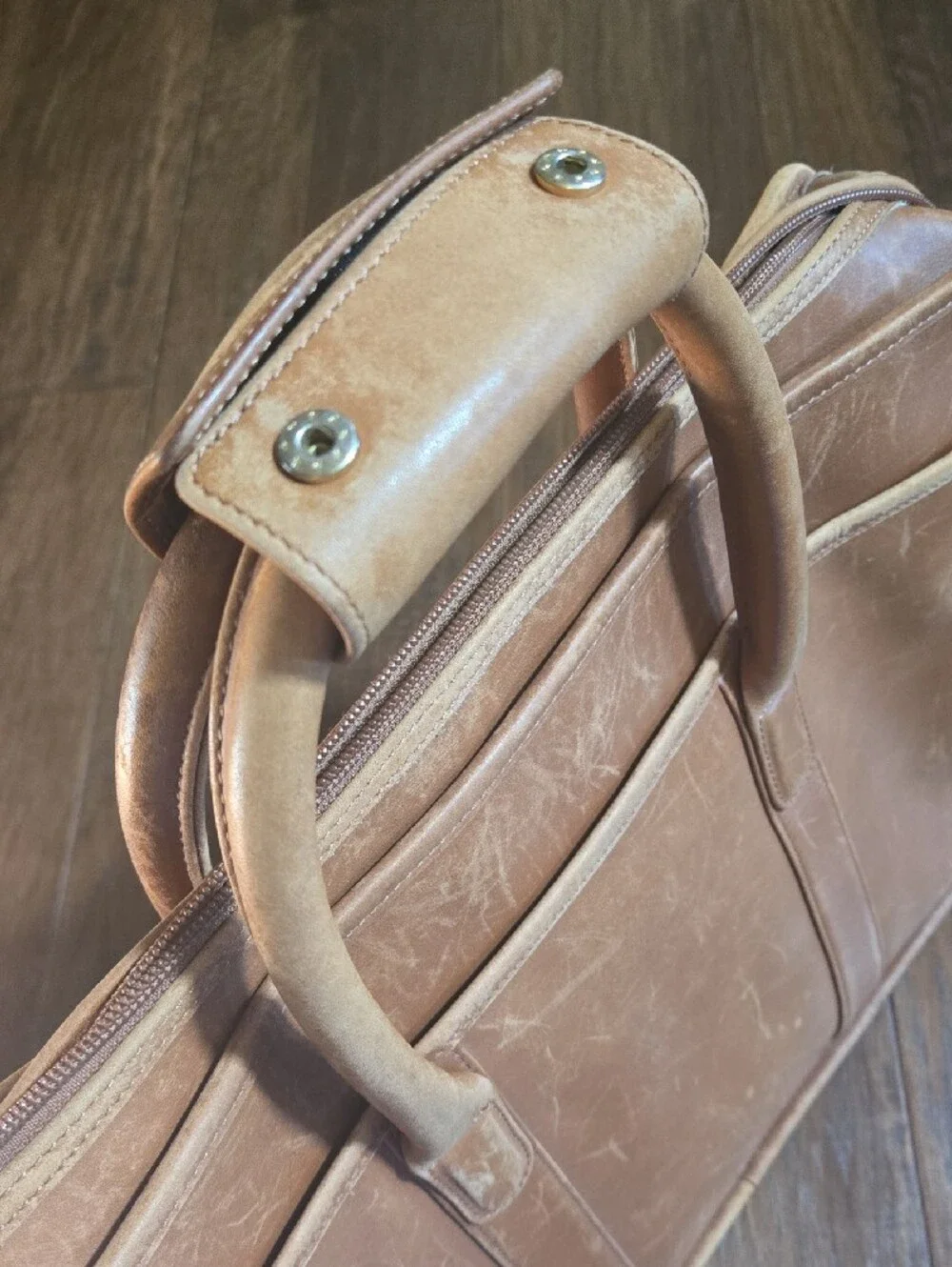 Coach Mens Tan Leather Briefcase Messenger Bag with Shoulder Strap